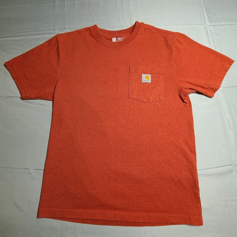 Carhartt Loose Fit T Shirt Small‎ Orange K87-M Work Wear Pocket Tee